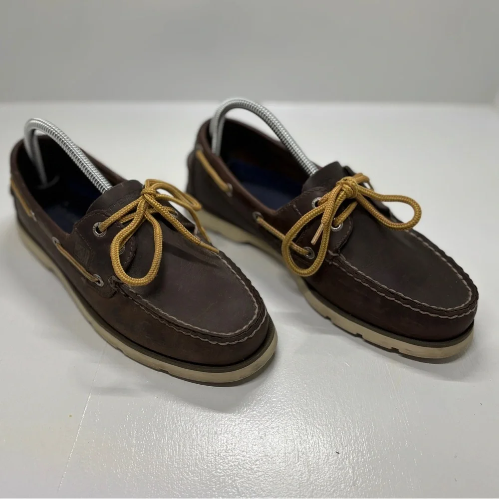 Sperry Men’s Brown Leather Boat Shoes Size 7.5M Classic Moc Toe Deck Shoes